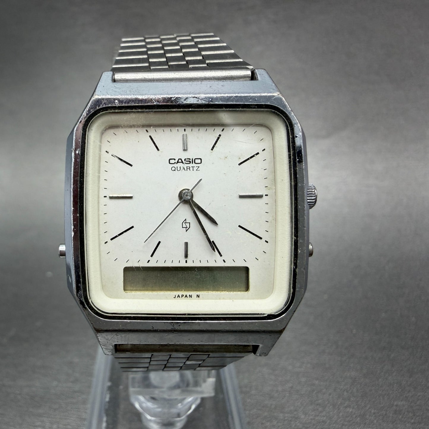 Casio Analog Digital Watch Men 31mm Silver Dial Silver Tone AQ-321 PARTS ABC VTG0