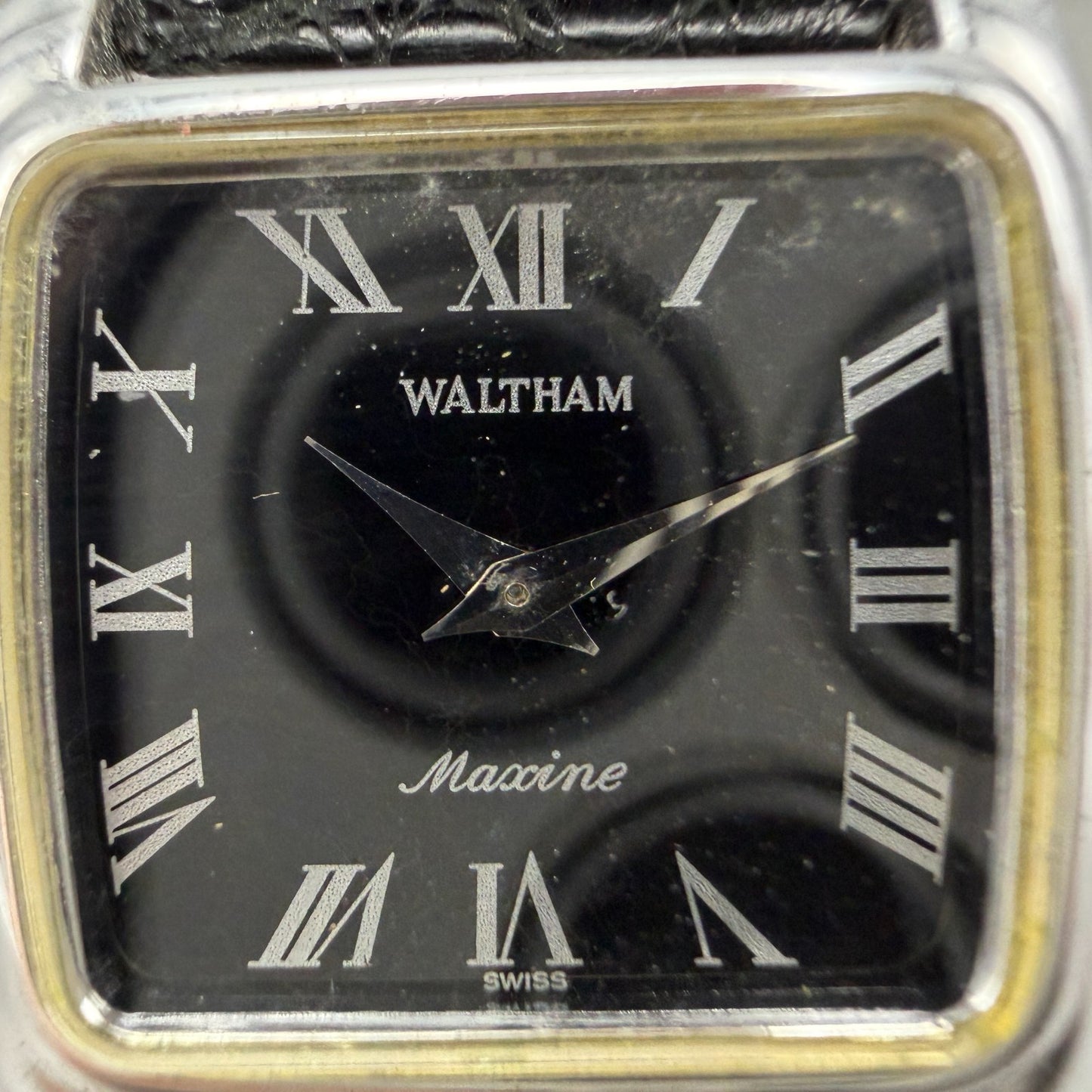 Waltham Maxine Tank Watch Women 24mm Black Dial Silver Tone Manual Wind Runs VTG1