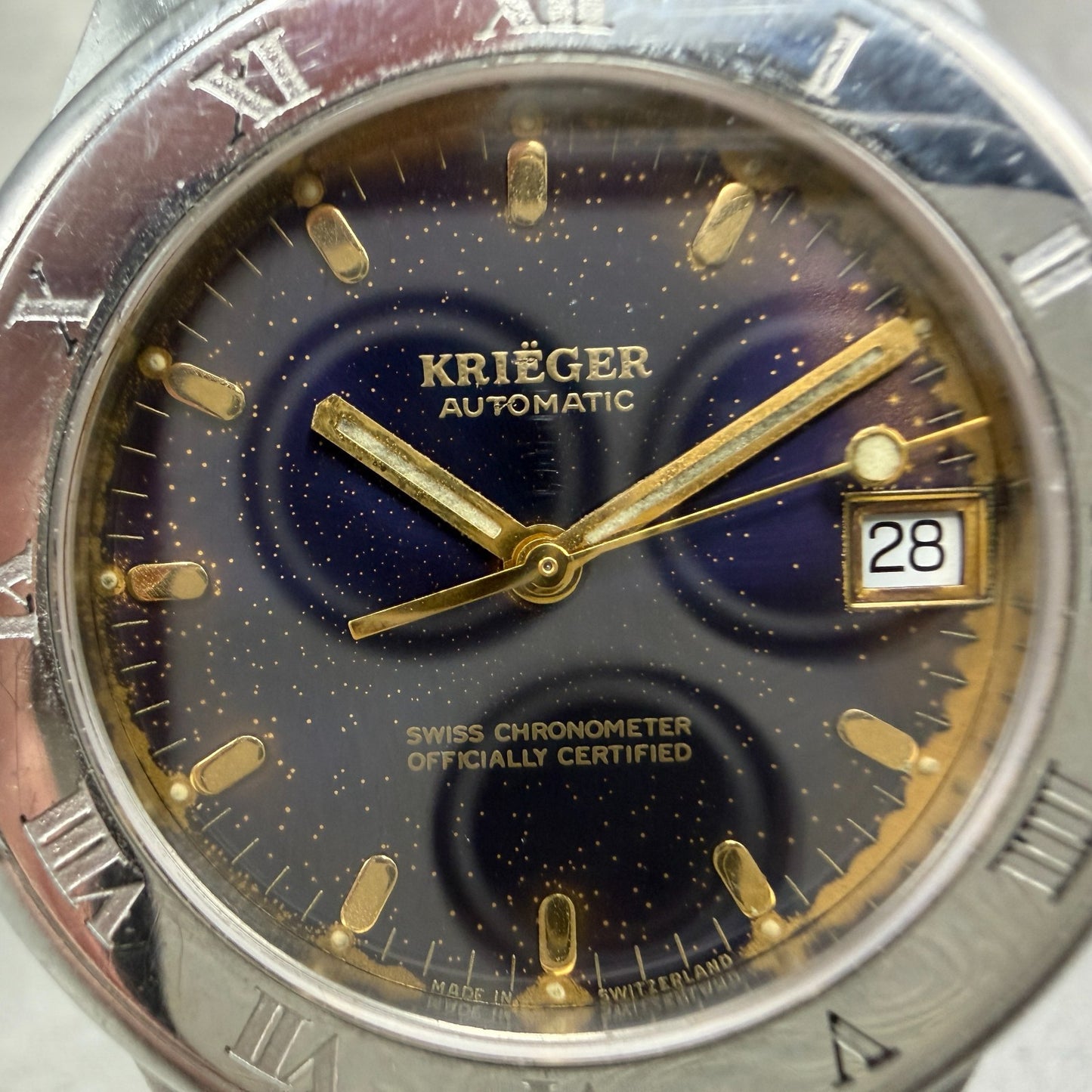 Krieger Automatic Watch Men 36mm Blue Dial Steel Date ETA 2892-2 PARTS2