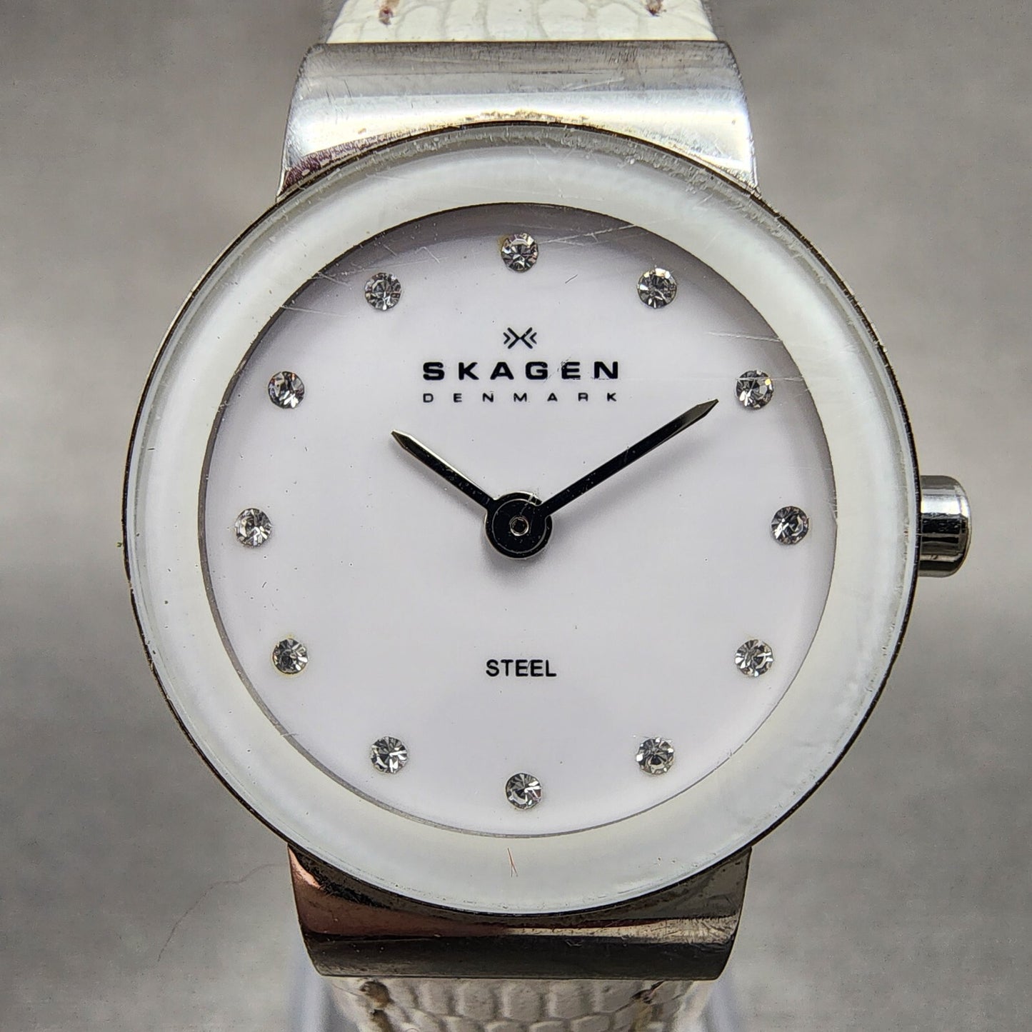 Skagen Steel Watch Women 22mm White Dial Silver Tone Round 358XSSLWW New Batt1