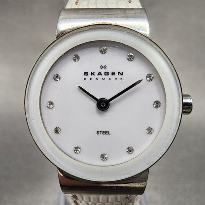 Skagen Steel Watch Women 22mm White Dial Silver Tone Round 358XSSLWW New Batt1