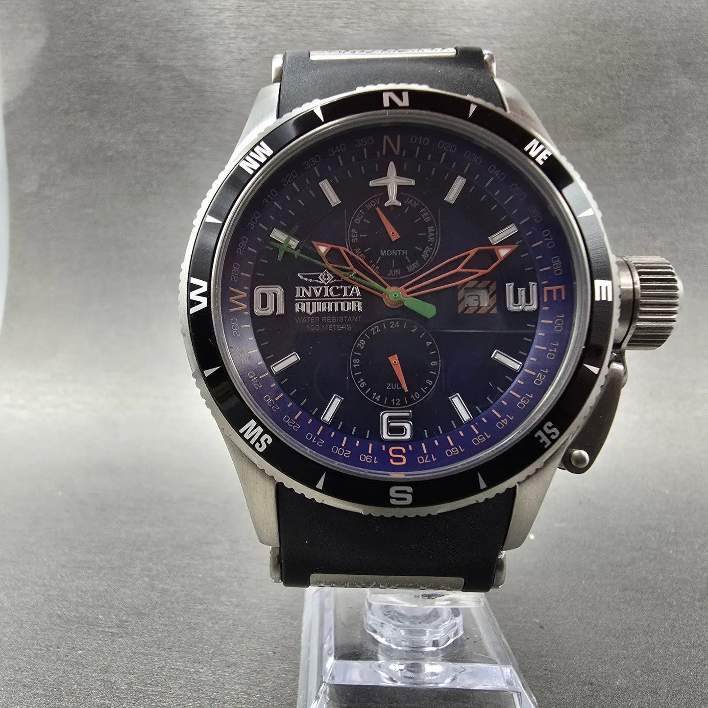 Invicta Aviator GMT Watch Men 48mm Blue Dial Steel Date Month 1751 New Battery6
