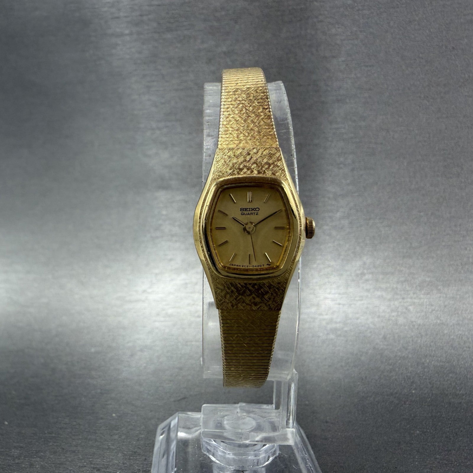 Seiko Watch Women 25mm Gold Dial Gold Tone Hexagon Vintage 2C215149 New Bat TZ05
