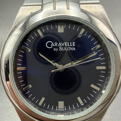 Bulova Caravelle Watch Men 38mm Blue Dial Silver Tone Round 43A04 New Battery1