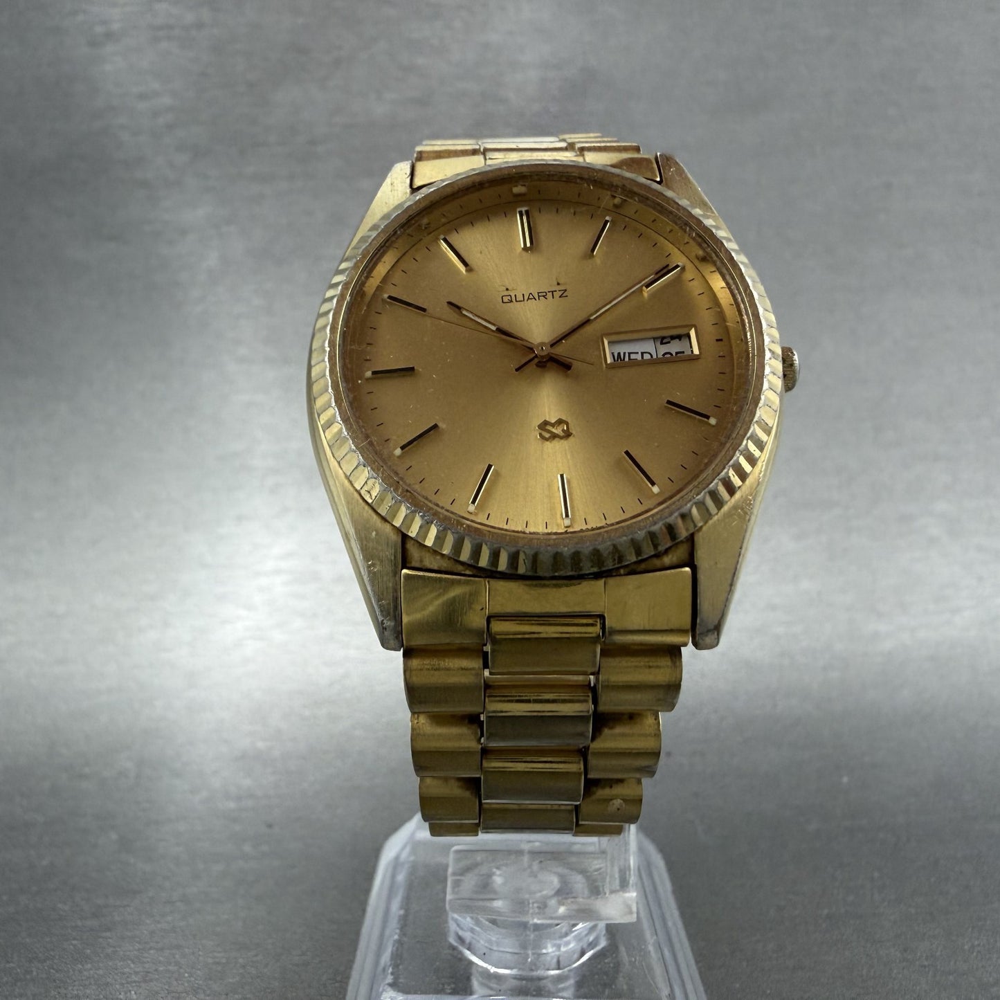 Seiko SQ President Watch Men 37mm Gold Dial Gold Tone Daydate New Battery READ!!5
