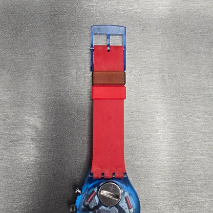 Swatch Chrono JFK Watch Men 37mm White Dial Blue Case SCN103 New Battery NOS9