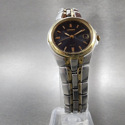 Citizen EcoDrive Watch Women 24mm Blue Dial Two Tone Date E011K15711 Runs5