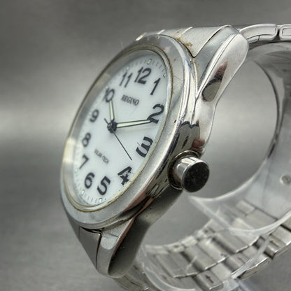 Citizen Reguno Watch Men 37mm White Dial Silver Tone Solar Round Runs E0312