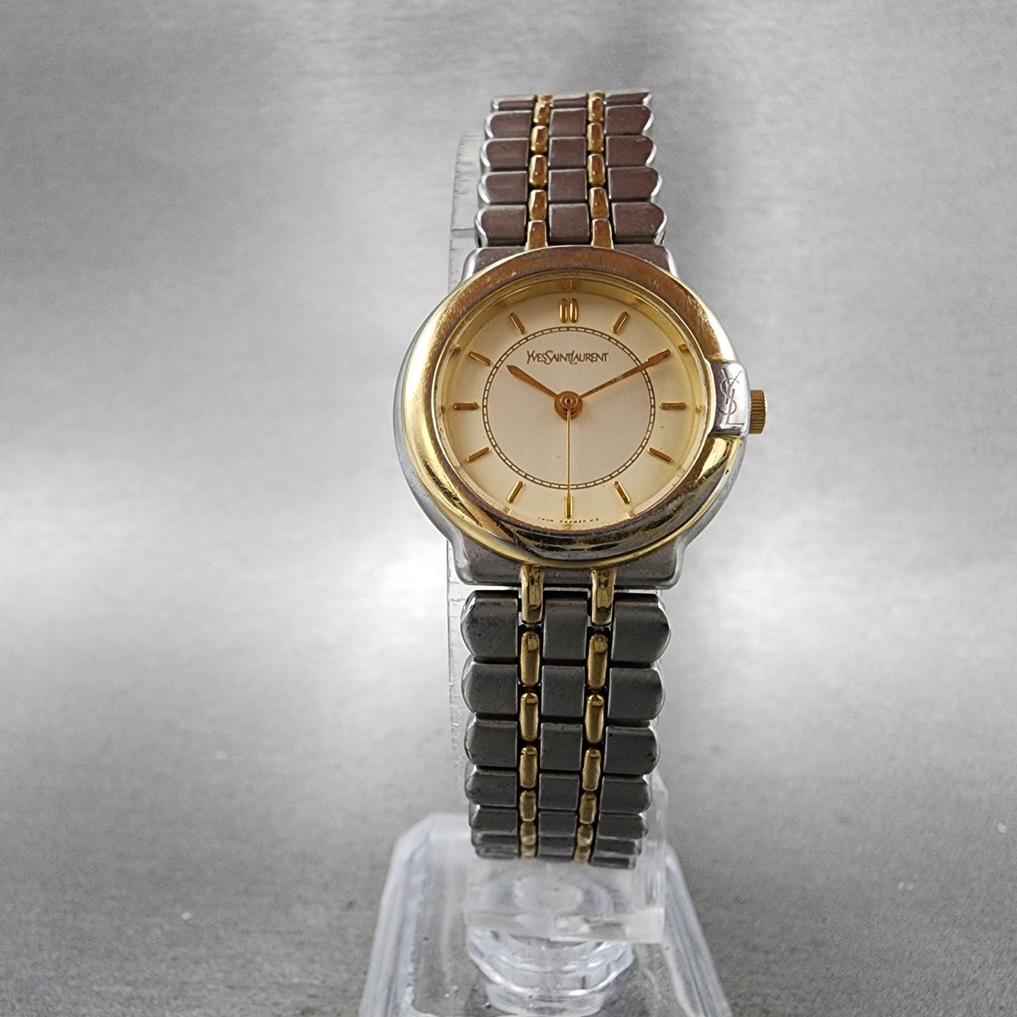 Yves Saint Laurent Watch Women 24mm Champagne Dial Two Tone Round New Battery5