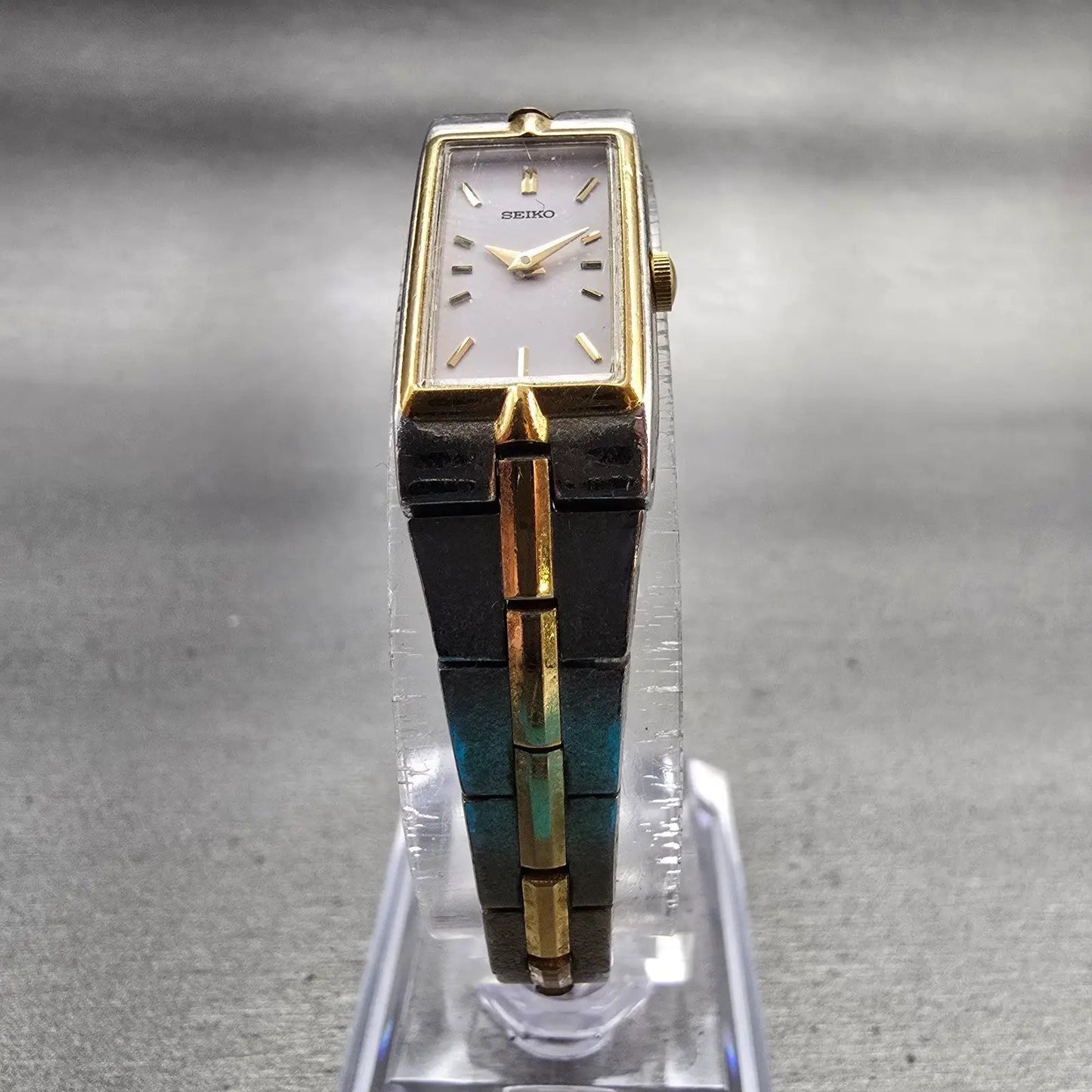 Seiko Tank Watch Women 13mm White Dial Two Tone Rectangle 2E20-7479 New Battery5