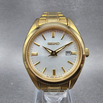 Seiko Watch Women 30mm White Dial Gold Tone Date 6n2200k0 New Battery0