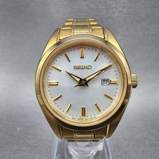 Seiko Watch Women 30mm White Dial Gold Tone Date 6n2200k0 New Battery0