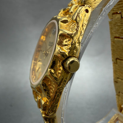 Gruen Watch Women 25mm Gold Dial Gold Nugget Case Tone New Battery VTG ABC2
