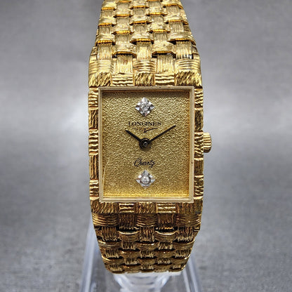 Longines Tank Watch Women 16mm Gold Dial Gold Tone Rectangle New Battery0
