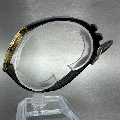 Movado Watch Men 34mm Black Dial Gold Tone Round 87-E4-0885 New Battery VTG BG6