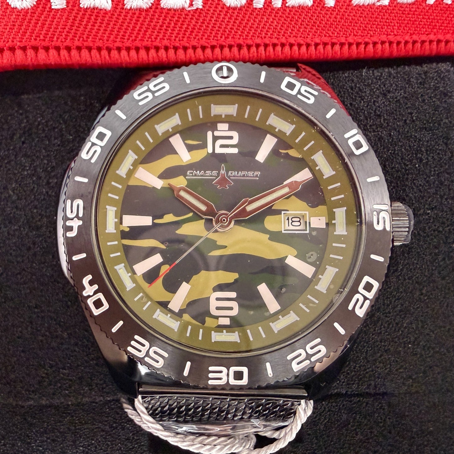 Chase Durer Dive Watch Men 46mm Green Camo Dial Black Tone Date CDW-01821