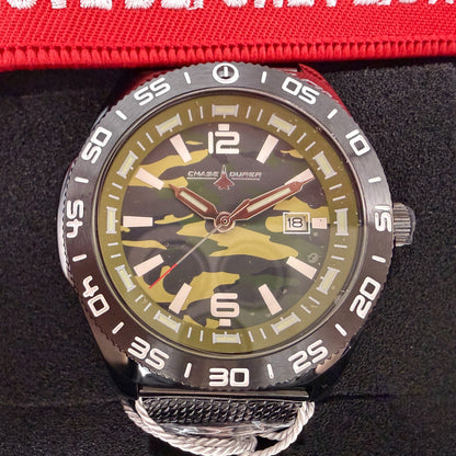 Chase Durer Dive Watch Men 46mm Green Camo Dial Black Tone Date CDW-01821