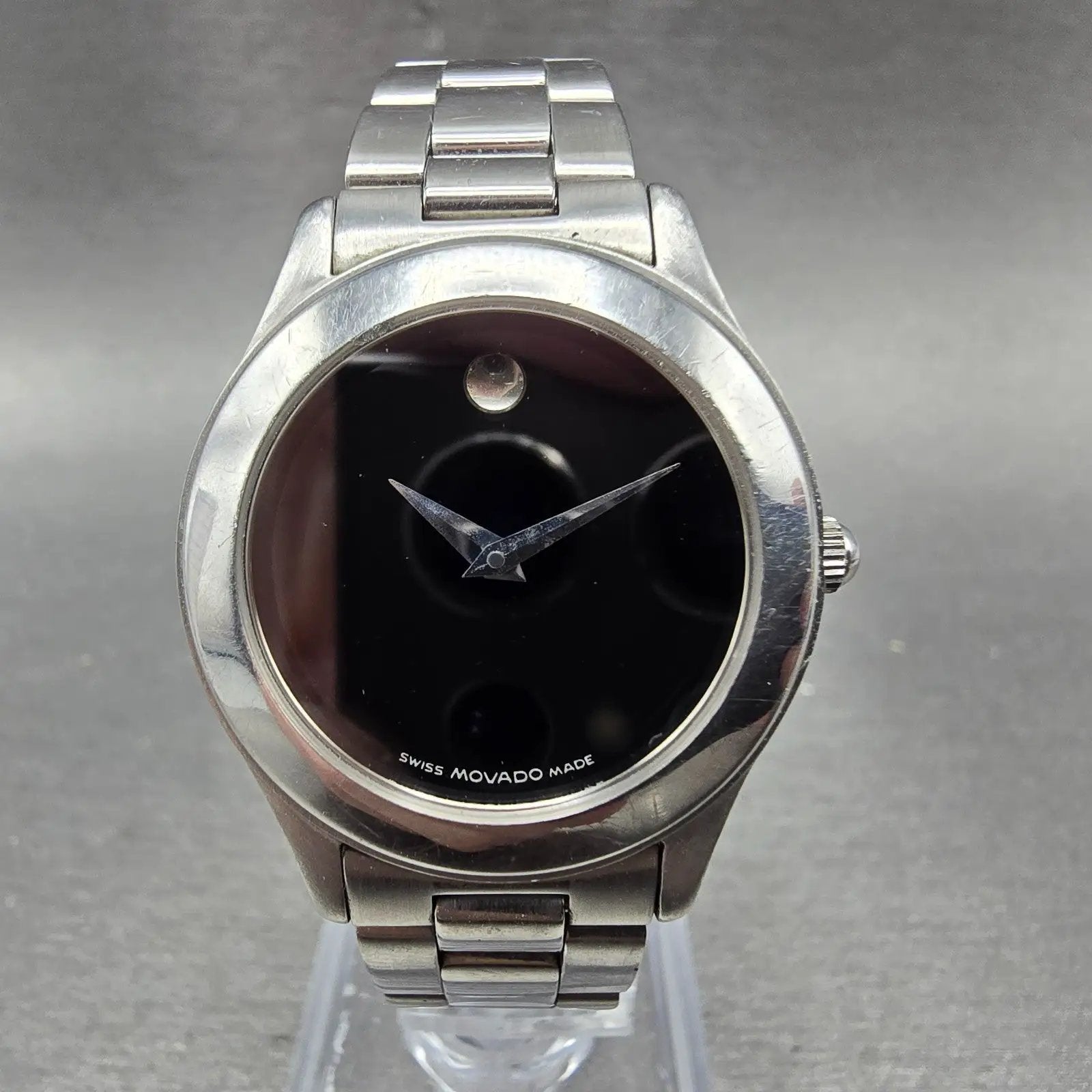 Movado Museum Watch Women 28mm Black Dial Silver Tone 84-E1-1861 New Battery0