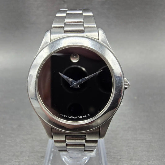 Movado Museum Watch Women 28mm Black Dial Silver Tone 84-E1-1861 New Battery0