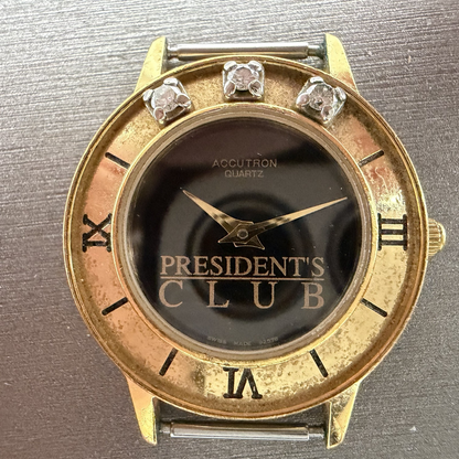 Bulova Accutron Watch Women 28mm Black Dial Gold Tone Diamond Bezel New battery1