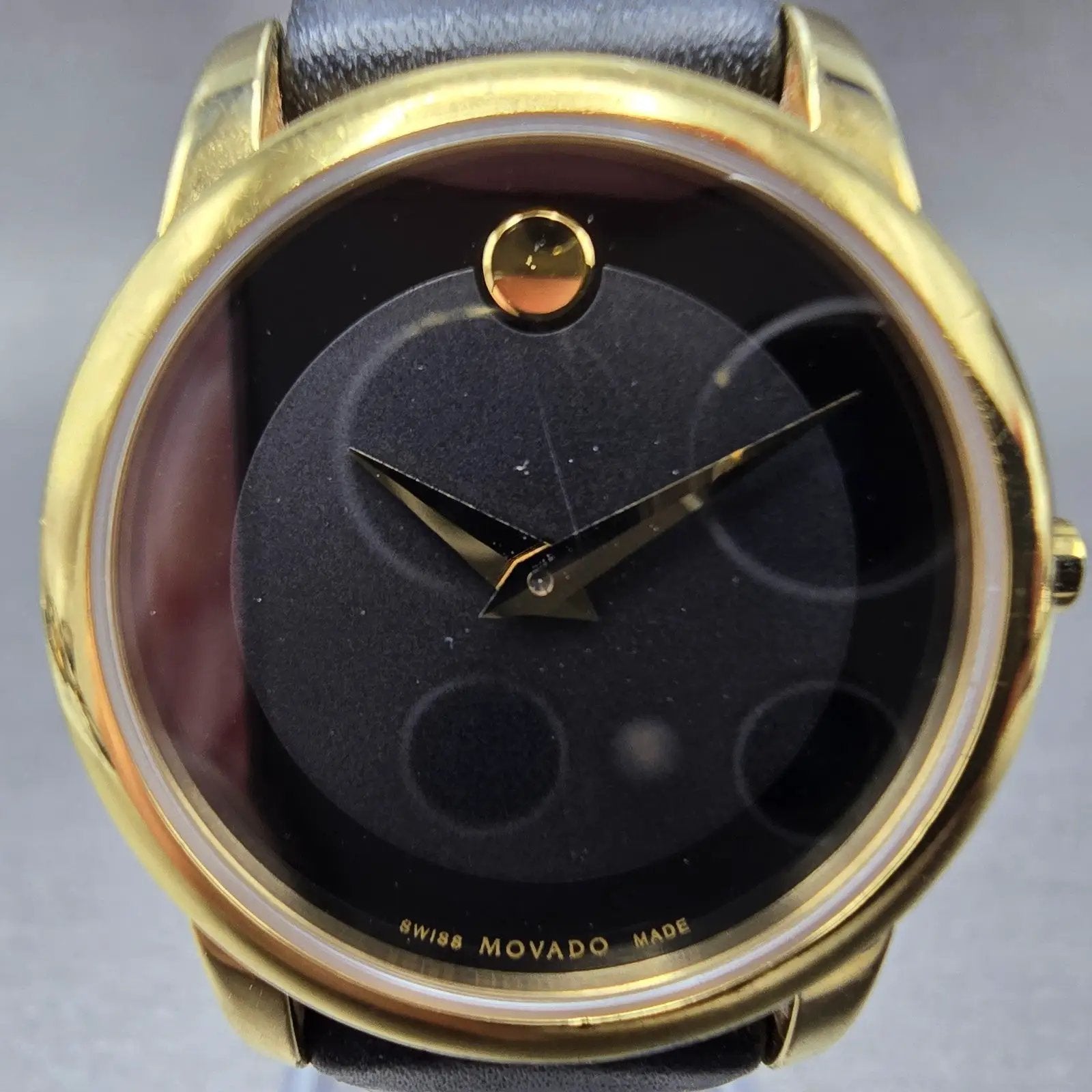 Movado Museum Watch Women 28mm Black Dial Gold Tone 07.3.36.1263 New Battery1