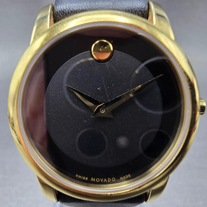 Movado Museum Watch Women 28mm Black Dial Gold Tone 07.3.36.1263 New Battery1