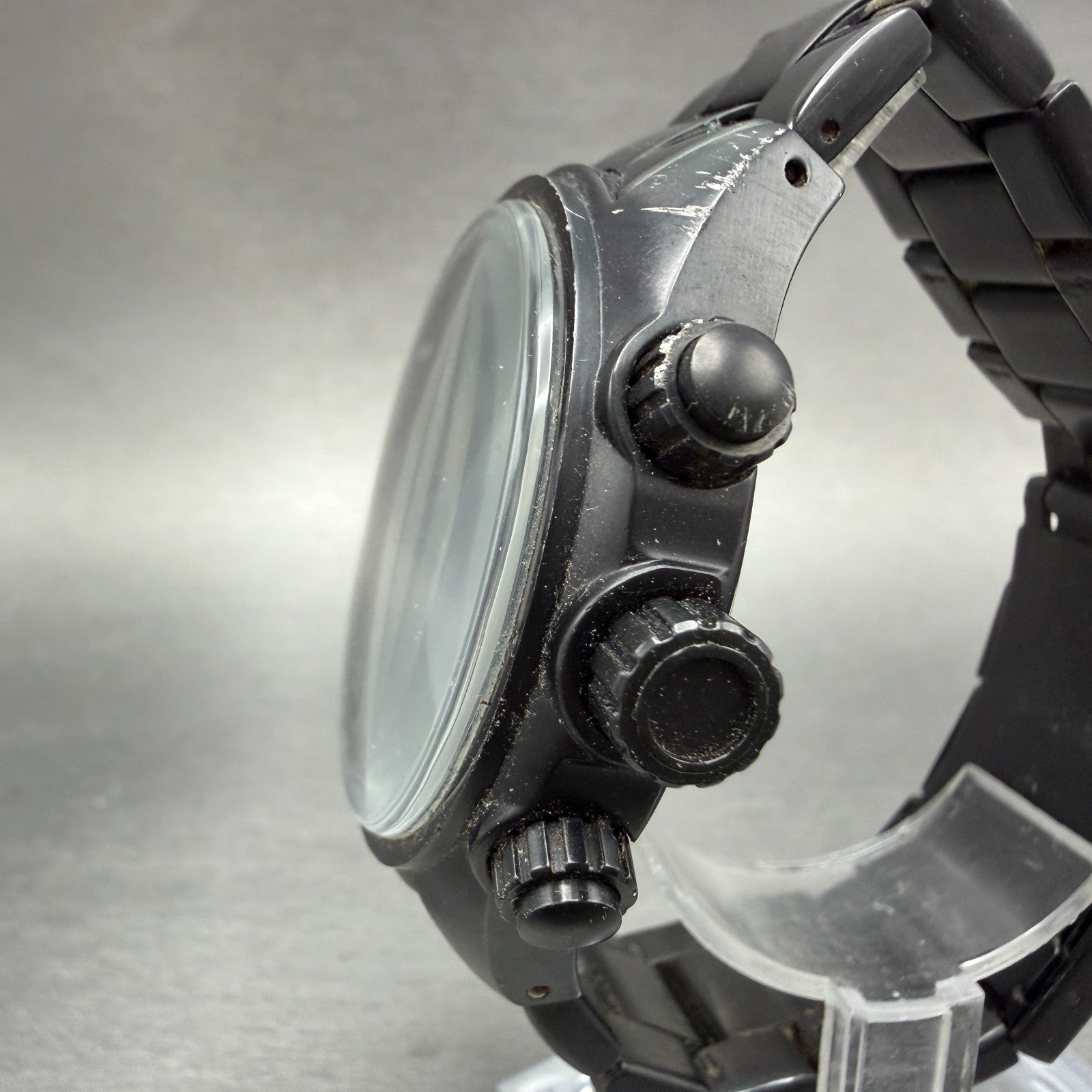 Fossil Flight Chrono Watch Men 46mm Black Dial Black Tone Date Round New Battery2