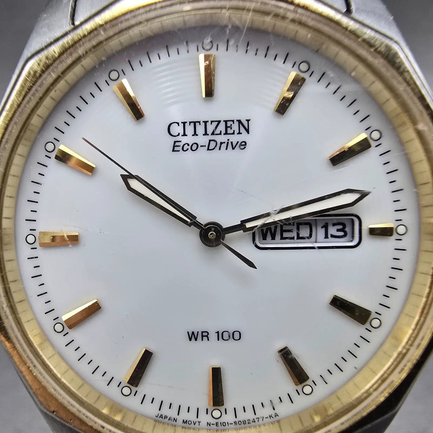 Citizen Eco-Drive Watch Men 37mm White Dial Two Tone Dayedate E101-S053439 Runs1