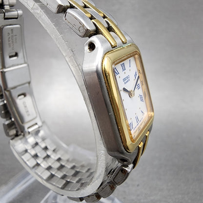 Seiko Tank Watch Women 19mm White Dial Two Tone Rectangle 4n005379 New Battery3