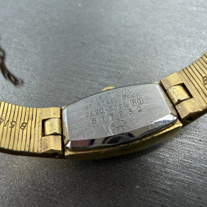 Seiko Tank Watch Women 13mm Champagne Dial Gold Tone Rectangle 2e20-5139 NewBat59