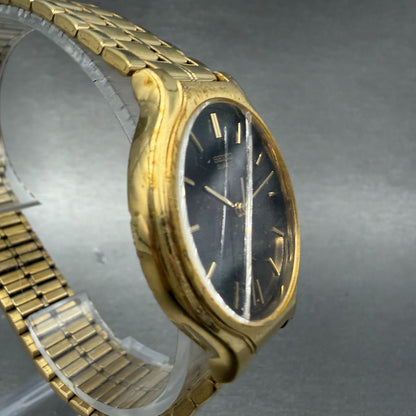 Seiko SX Watch Men 34mm Black Dial Gold Tone Round Vinatge V701-6K00 New Battery3