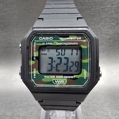 Casio W-217H Digital Watch Men 38mm Camo Dial Black Chrono Alarm New Battery0