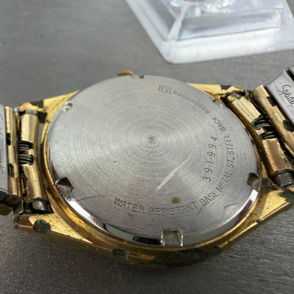 Seiko SQ Watch Men 35mm Champagne Dial Gold Tone Daydate READ!! 6923-7009 NewBat9