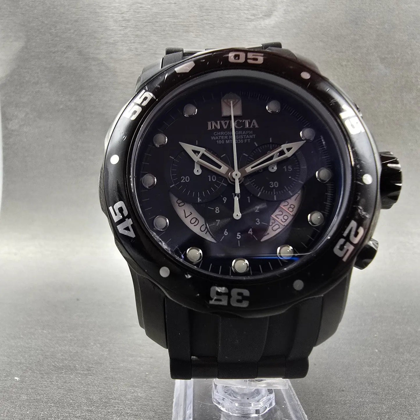 Invicta Pro Diver Chronograph Watch Men 48mm Black Dial Black Tone 6986 New Batt5