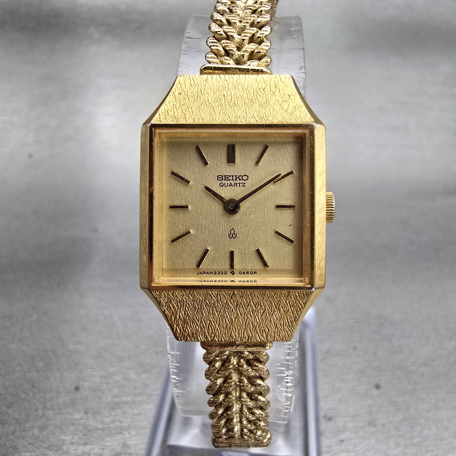Seiko Watch Women 18mm Gold Dial Gold Tone Rectangle 2320-5300 New Battery VTG0