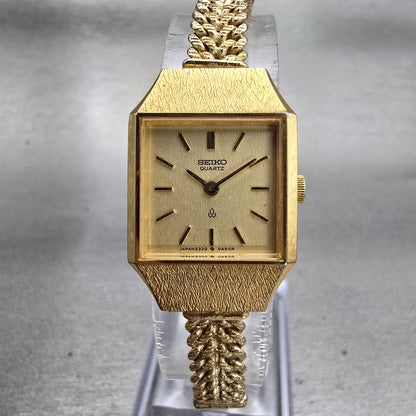 Seiko Watch Women 18mm Gold Dial Gold Tone Rectangle 2320-5300 New Battery VTG0
