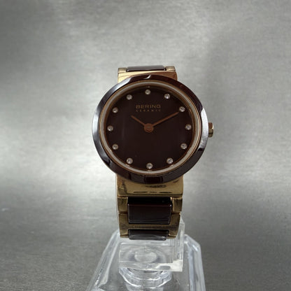 Bering Ceramic Watch Women 25mm Brown MOP Dial Rose Gold Tone Round New Battery5