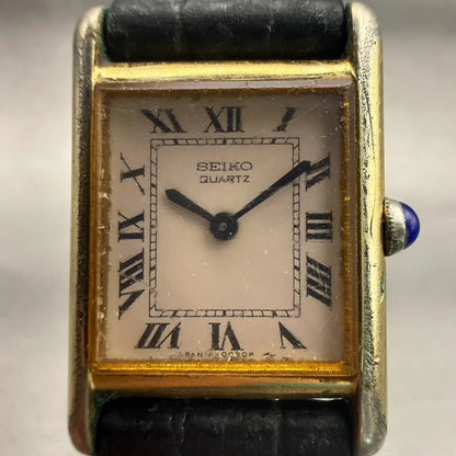 Seiko Watch Women 17mm Cream Dial Gold Tone Rectangle 1400-5039 New Battery VTG1
