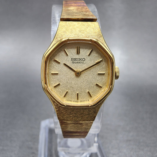 Seiko Watch Women 19mm Champagne Dial Gold Tone Octagon 23206810 New Battery0