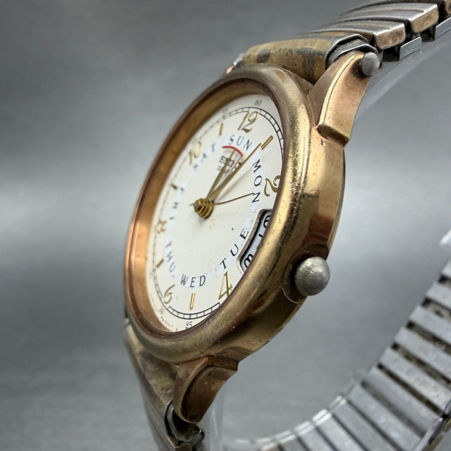 Seiko Watch Men 31mm White Dial Gold Tone Daydate Round 6F26 PARTS Vintage3