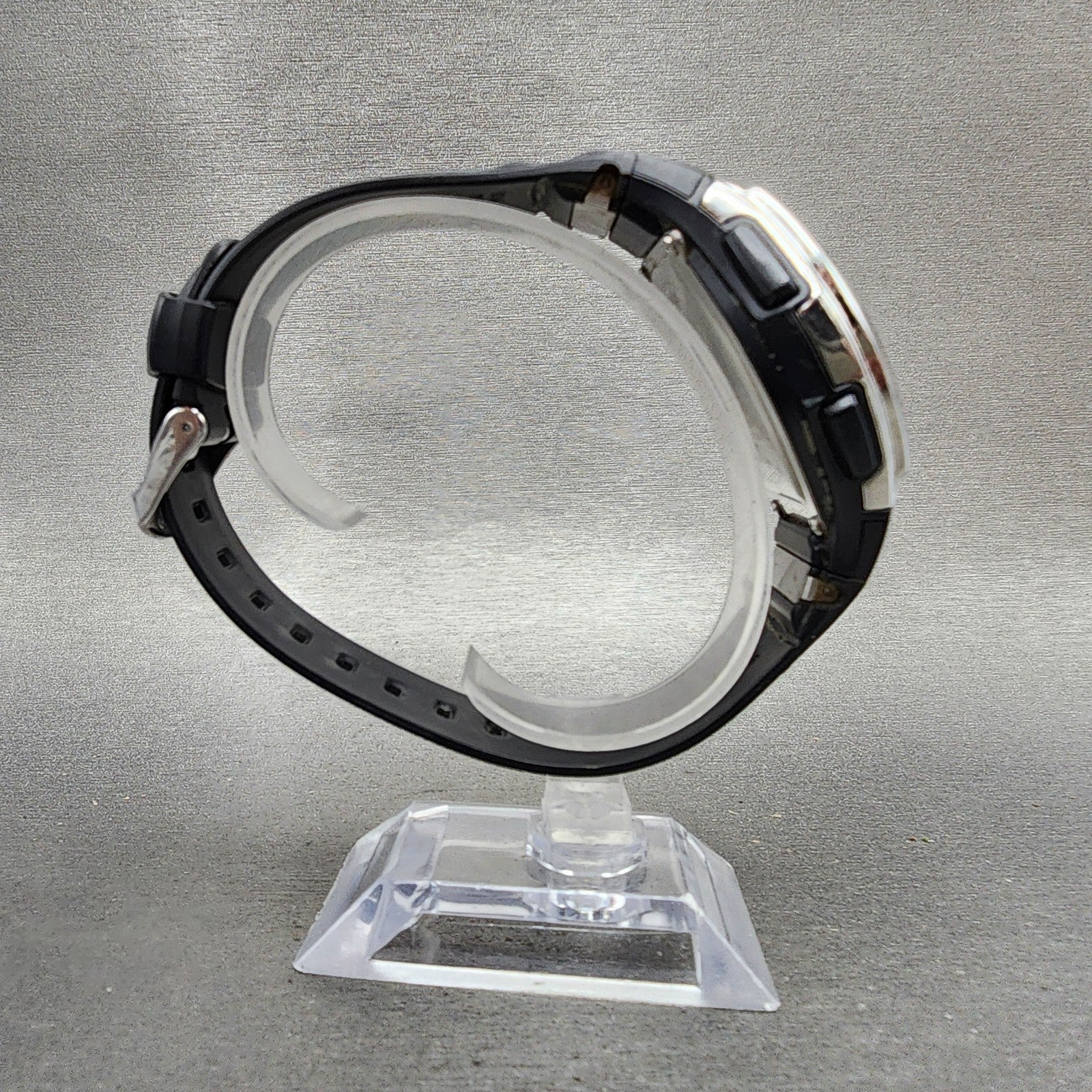 Casio Wave Ceptor Watch Men 42mm Black Dial Silver Tone Analog Digital Solar AB18