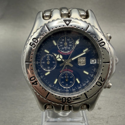 Elgin Chrono Watch Men 39mm Blue Dial Silver Tone Date Round FK-667 New Battery0
