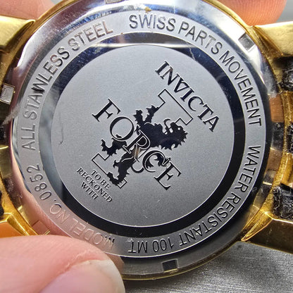 Invicta I Force Watch Men 46mm Black Dial Gold Tone Date Round 0852 New Batt6