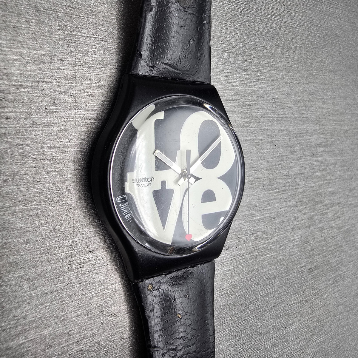 Swatch Enigmatic Love Watch Men 35mm White Dial Black Case Round GB218 New Batt5