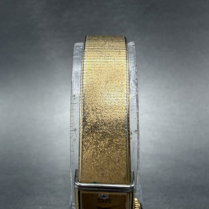 Seiko Tank Watch Women 12mm Gold Dial Gold Tone Rectangle 2E20-5409 New Batt UUK4