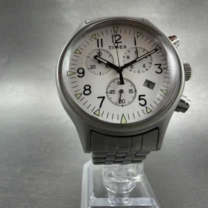 Timex MK1 Chronograph Watch Men 42mm White Dial Steel Date Round New battery5