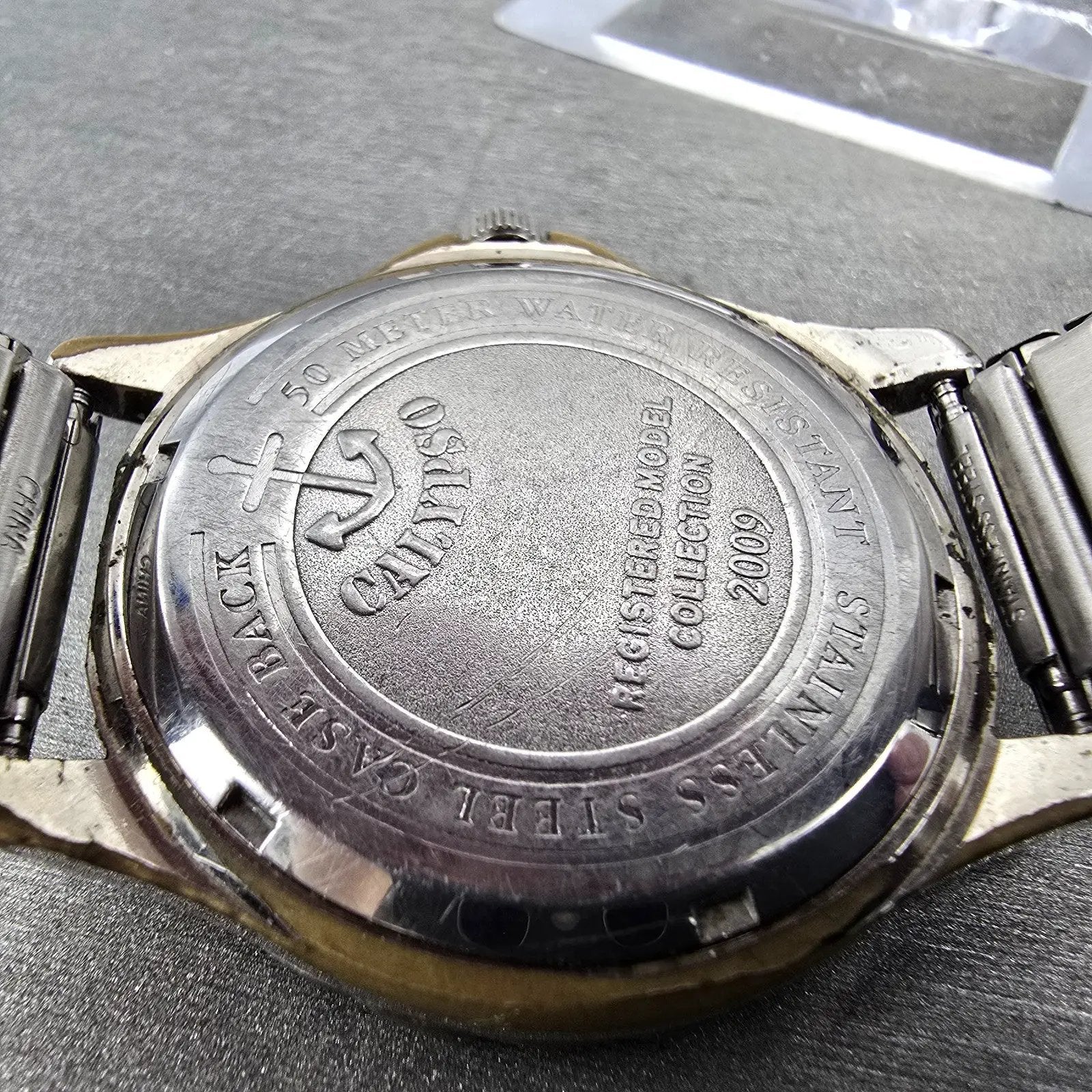 Calypso Dive Watch Men 37mm White Dial Silver Tone Round Stretch Band New Batt9