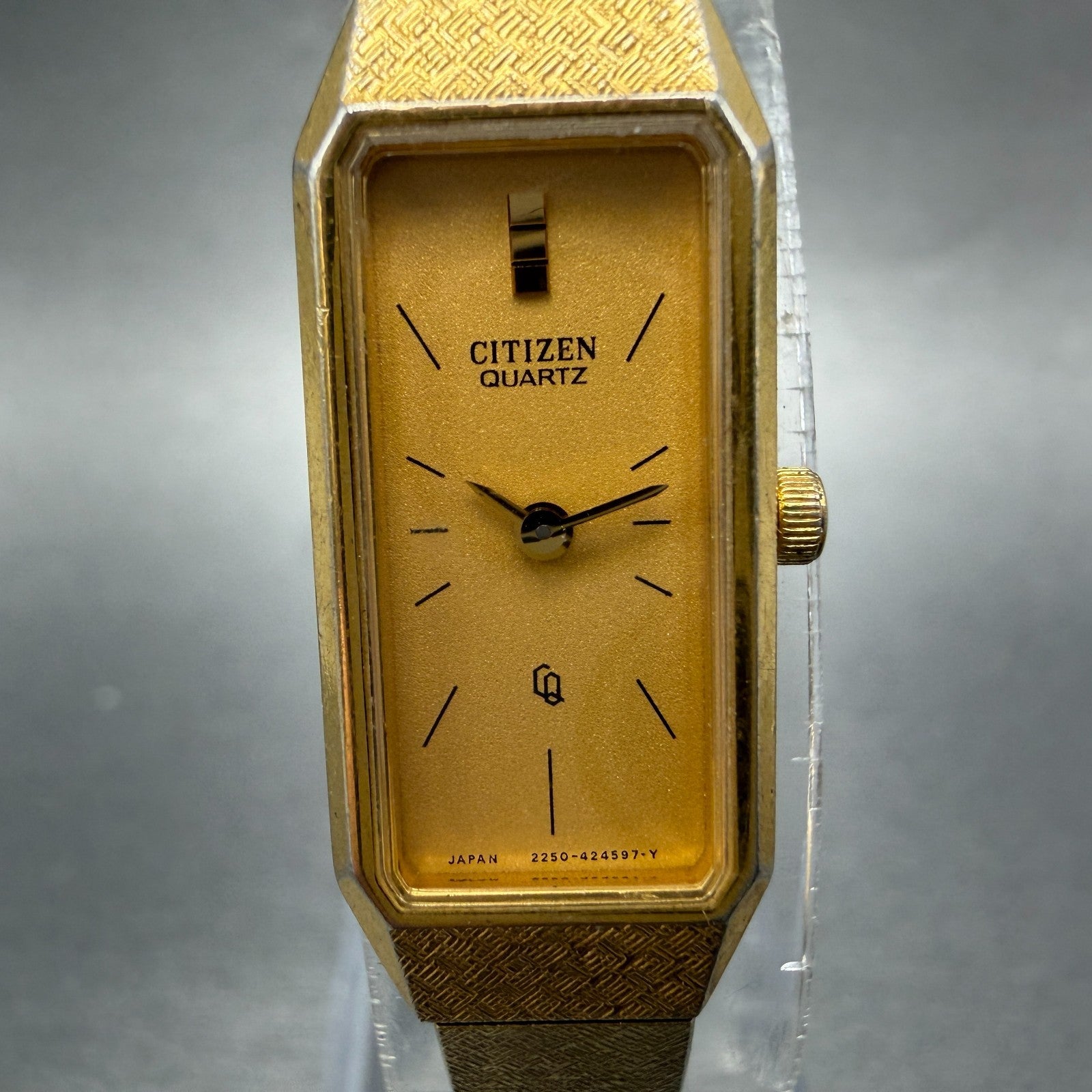 Citizen CQ Tank Watch Women 13mm Gold Dial Gold Tone 2250-223373 New Battery AB1