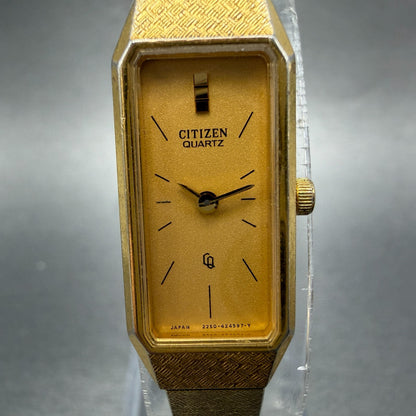 Citizen CQ Tank Watch Women 13mm Gold Dial Gold Tone 2250-223373 New Battery AB1