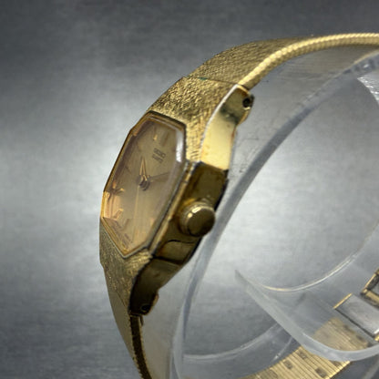 Seiko Watch Women 16mm Gold Dial Gold Tone Octagon 2C21-5409 New Battery2